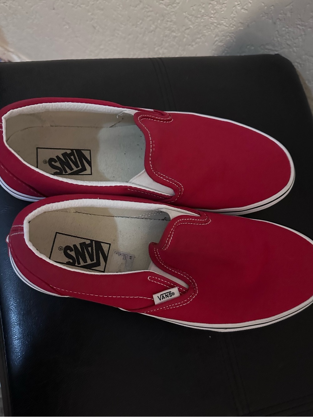 Vans Classic Slip-On Canvas Shoes in Red and White